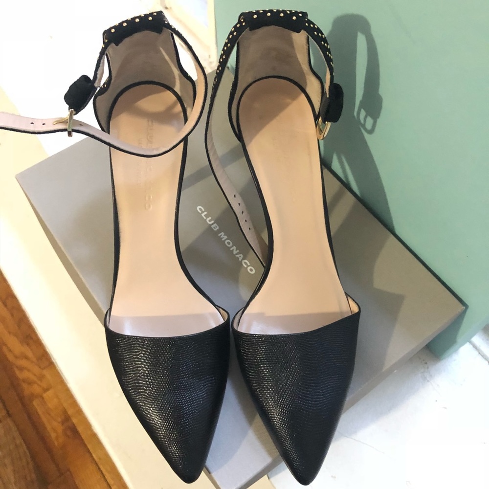 Club Monaco Textured Black Ankle Strap Heels